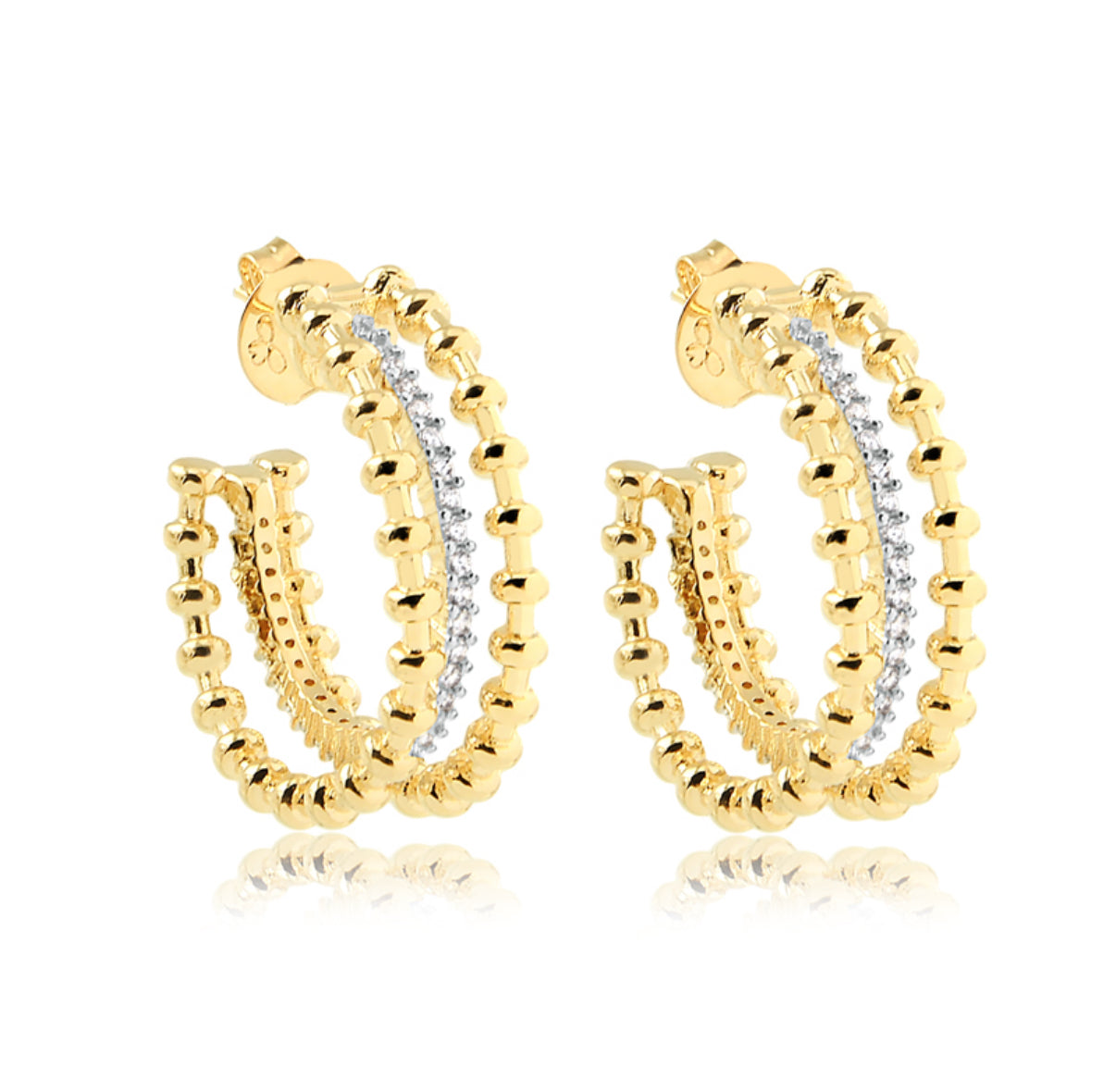 Créoles Doubles Pavées – Plaqué Or 18K