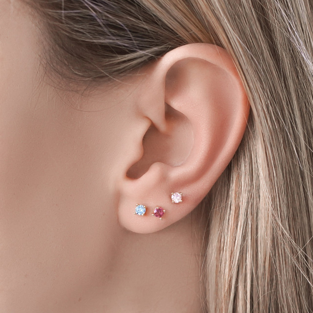 Boucles d'oreilles Puces avec Zircon Rose Clair