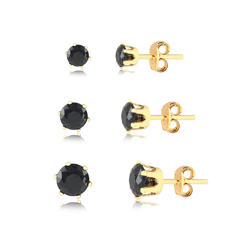 Ensemble de 3 Boucles d'oreilles Puces en Zircon Noir