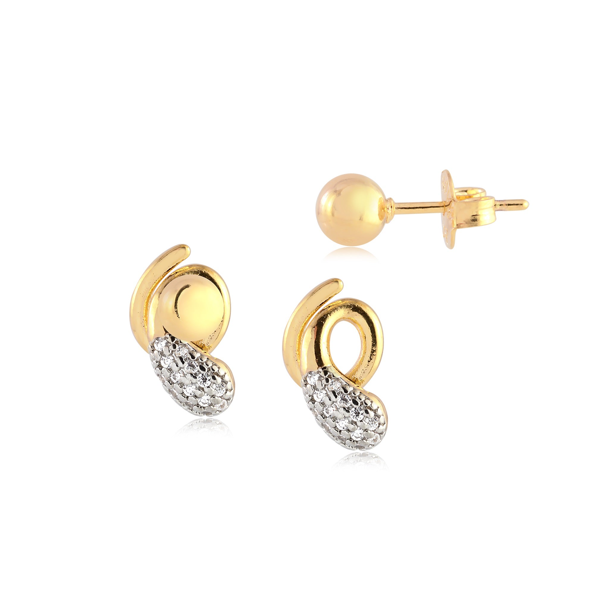 Boucles d'oreilles réversibles plaquées or 18k avec zircones