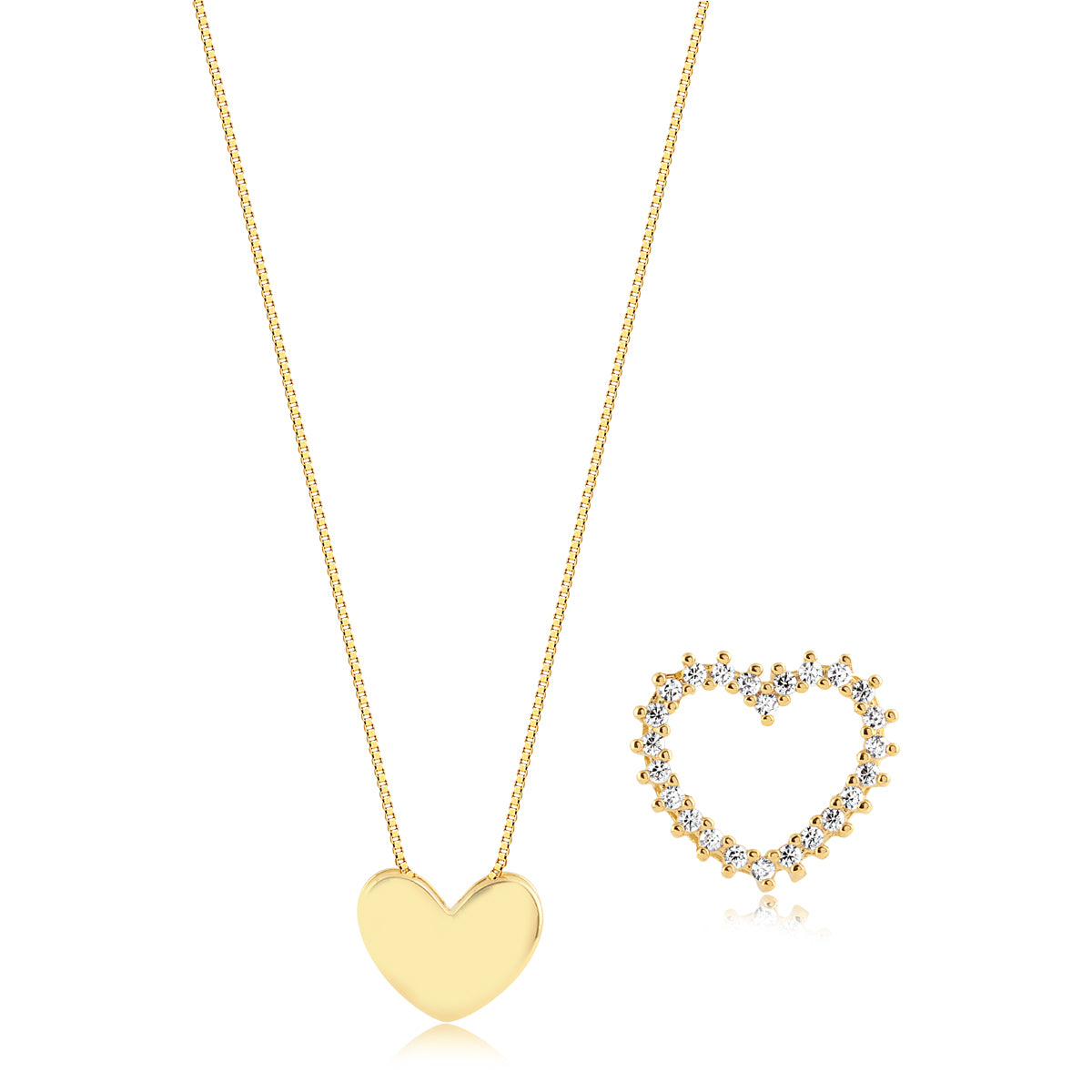 Collier Cœur Doré avec Bague Cœur Pavée de Zircons