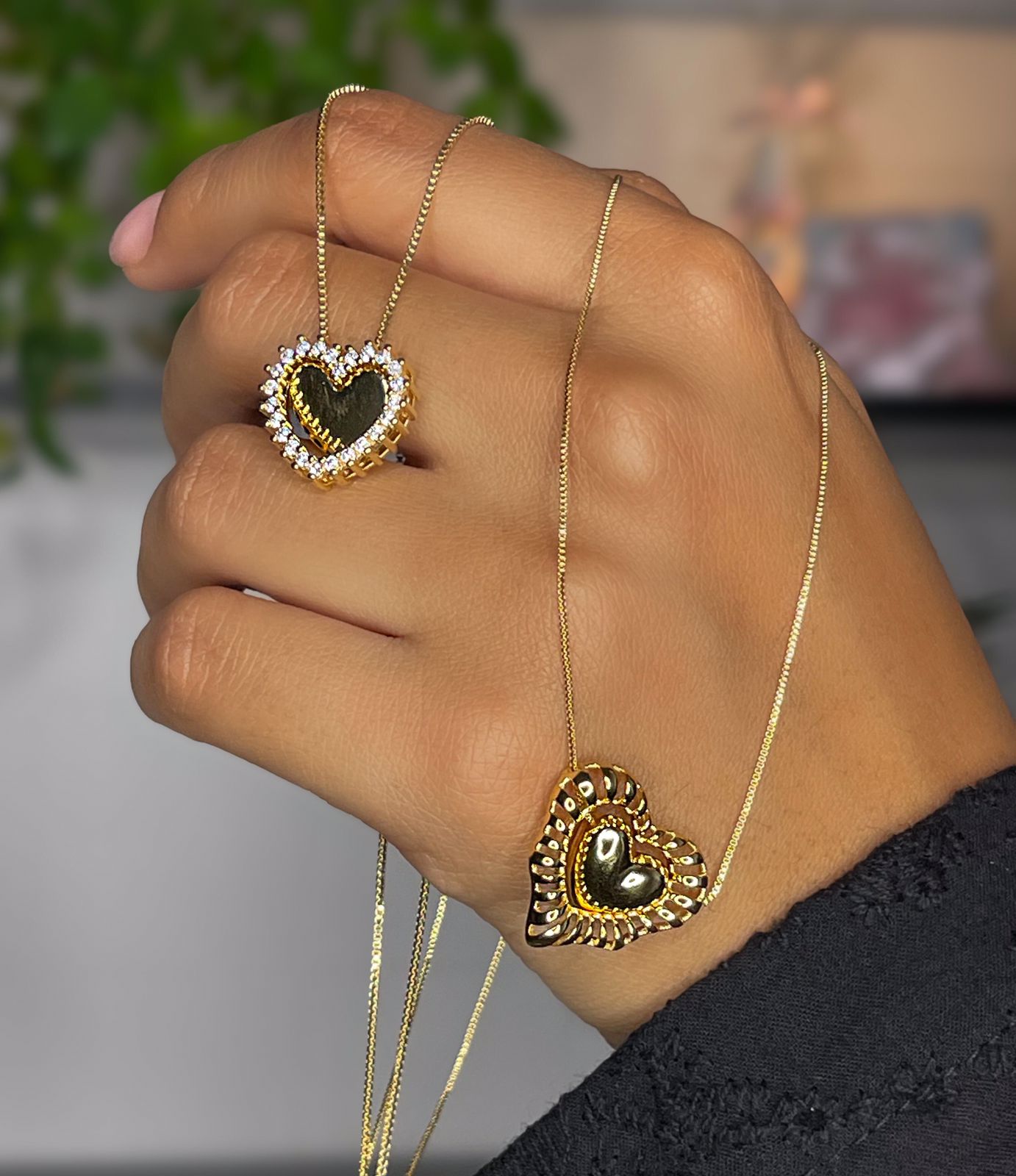 Collier Cœur Doré avec Bague Cœur Pavée de Zircons
