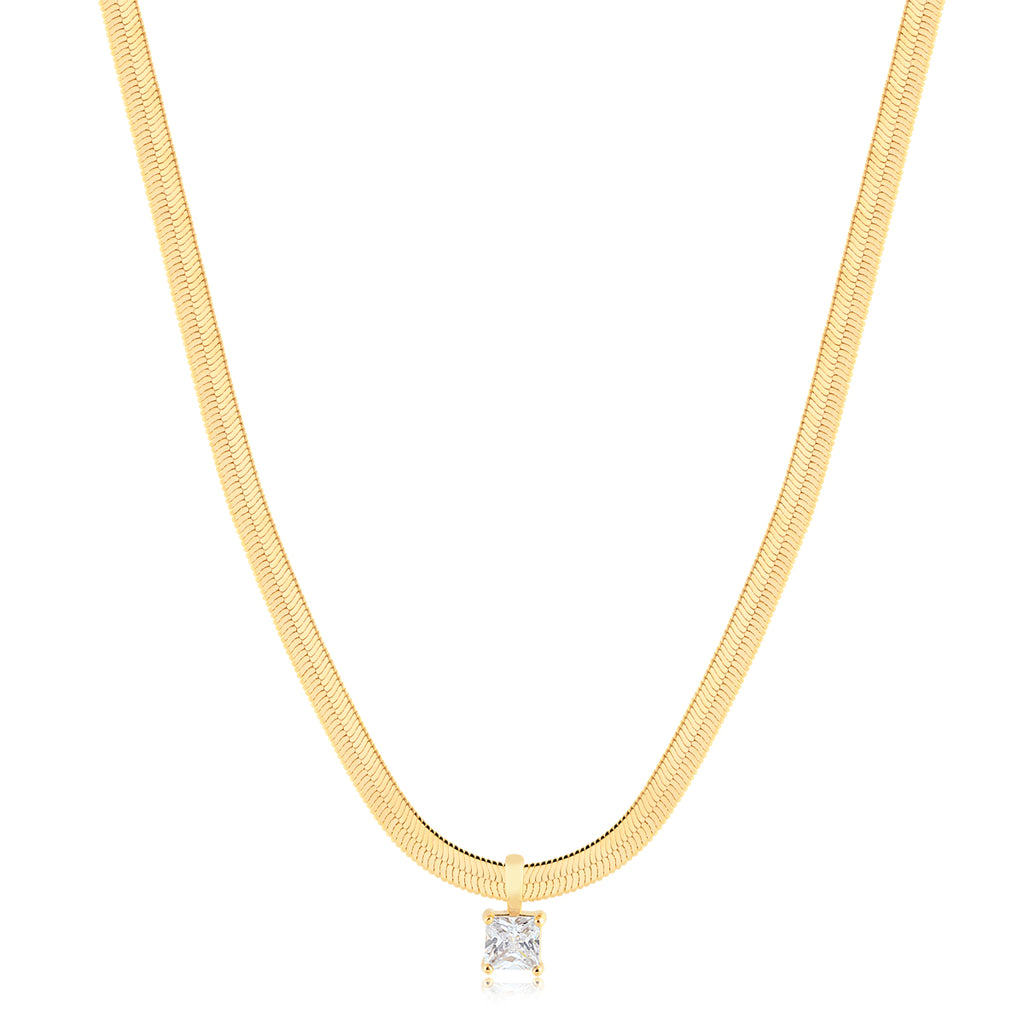 Collier Chaîne Serpent avec Pendentif Zircon Carré