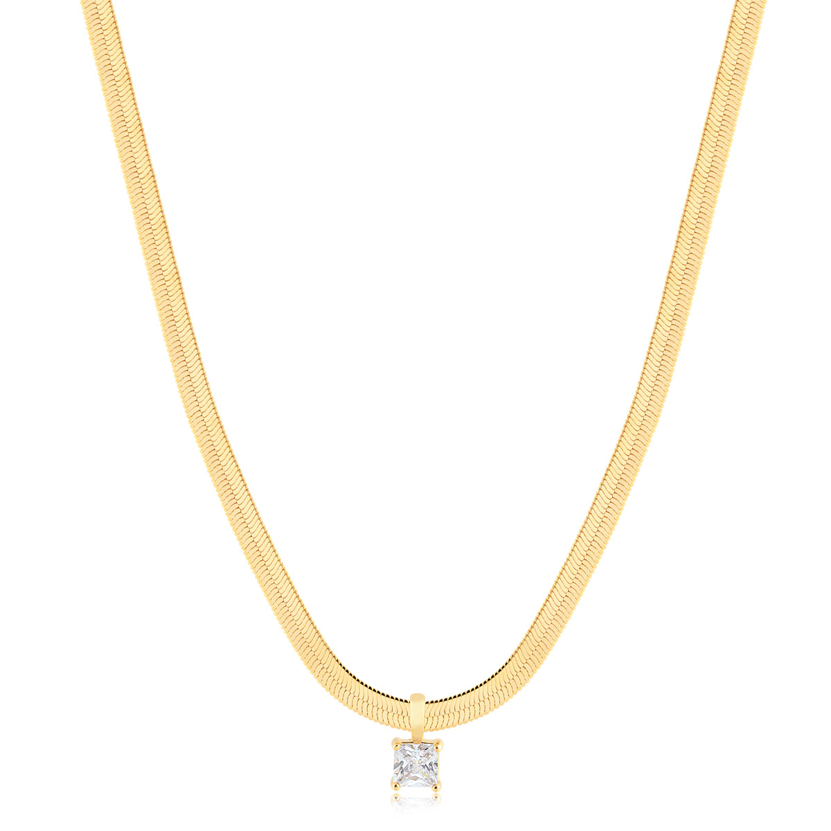 Collier Chaîne Serpent avec Pendentif Zircon Carré