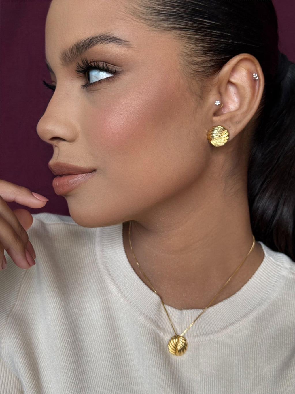 Ensemble Collier et Boucles d'oreilles Coquillage Doré