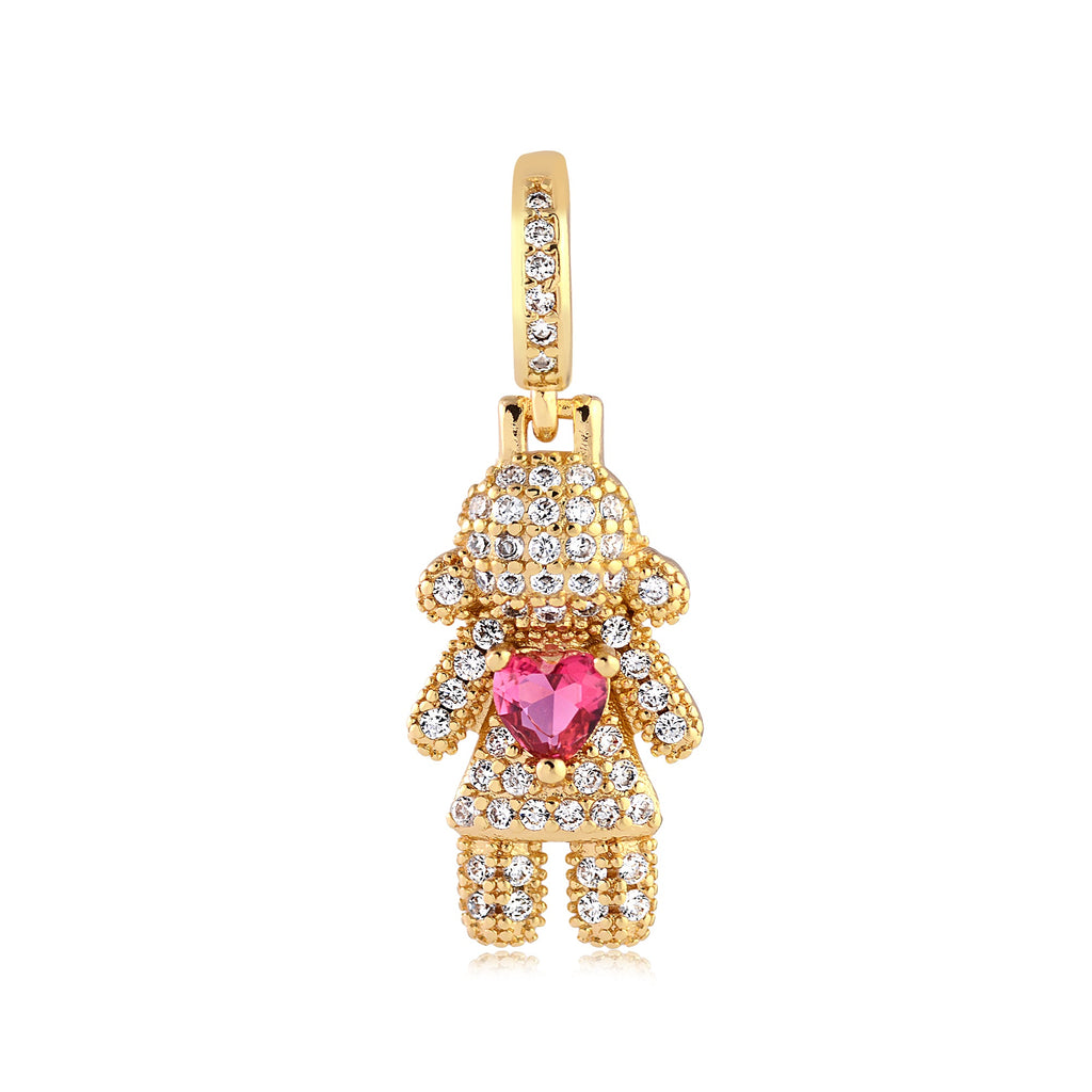 Pendentif Petite Fille avec Cœur Rose et Zircons