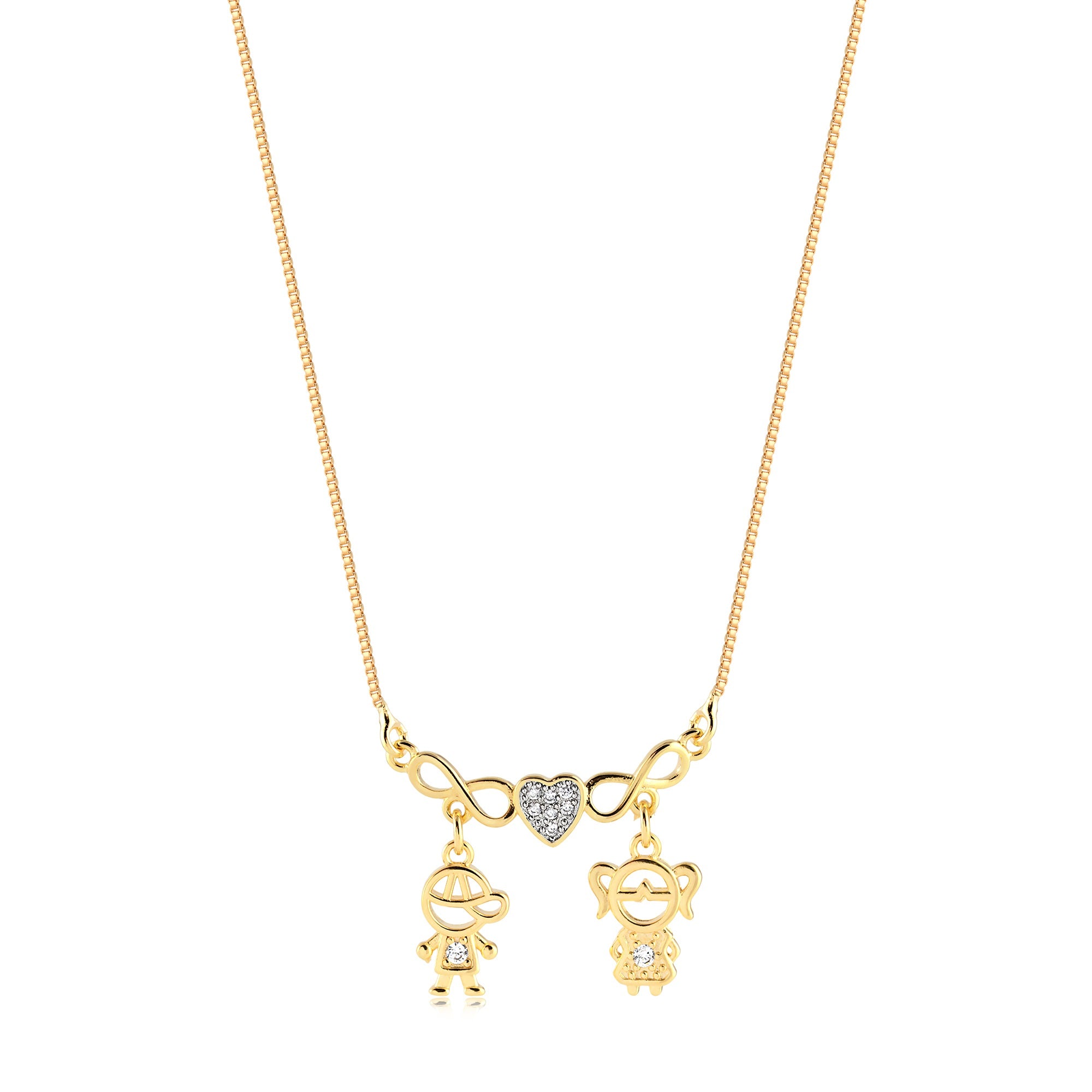 Collier Infini avec Garçon, Fille et Cœur