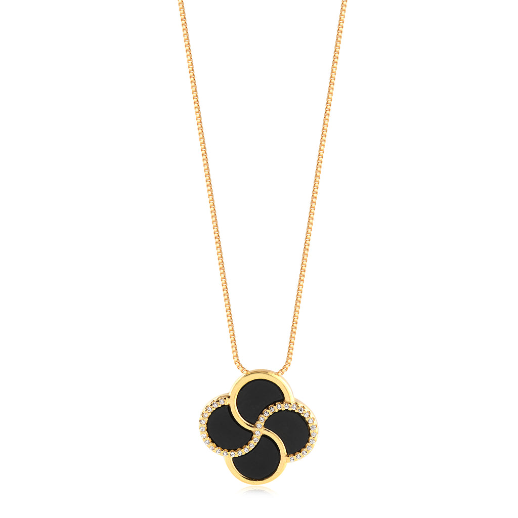 Collier Trèfle Noir plaqué or 18 carats